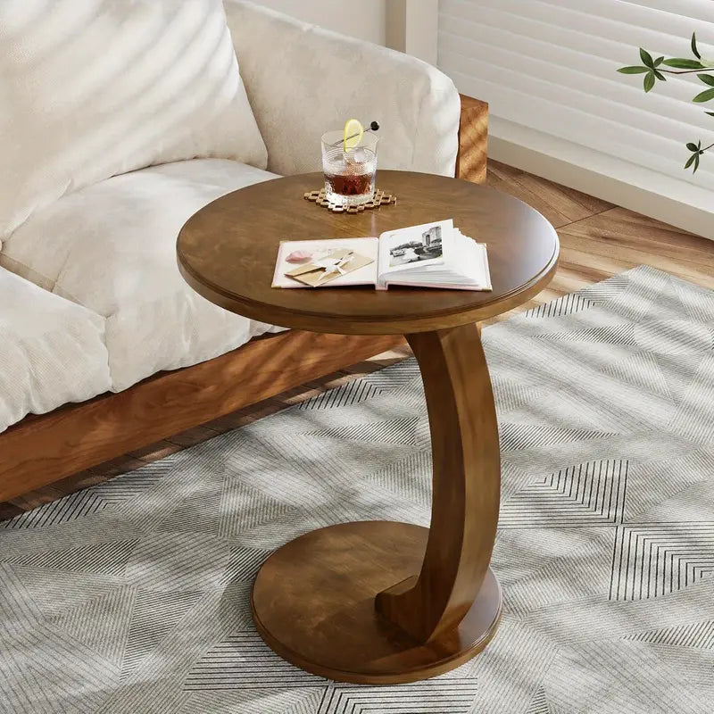 Modern Curved Pedestal Side Table – 19" Round Accent Table