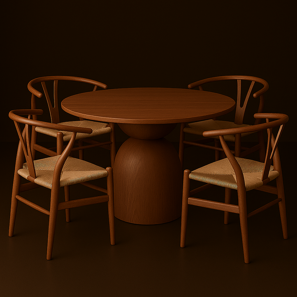 Modern Round Pedestal Dining Table with Sculptural Base