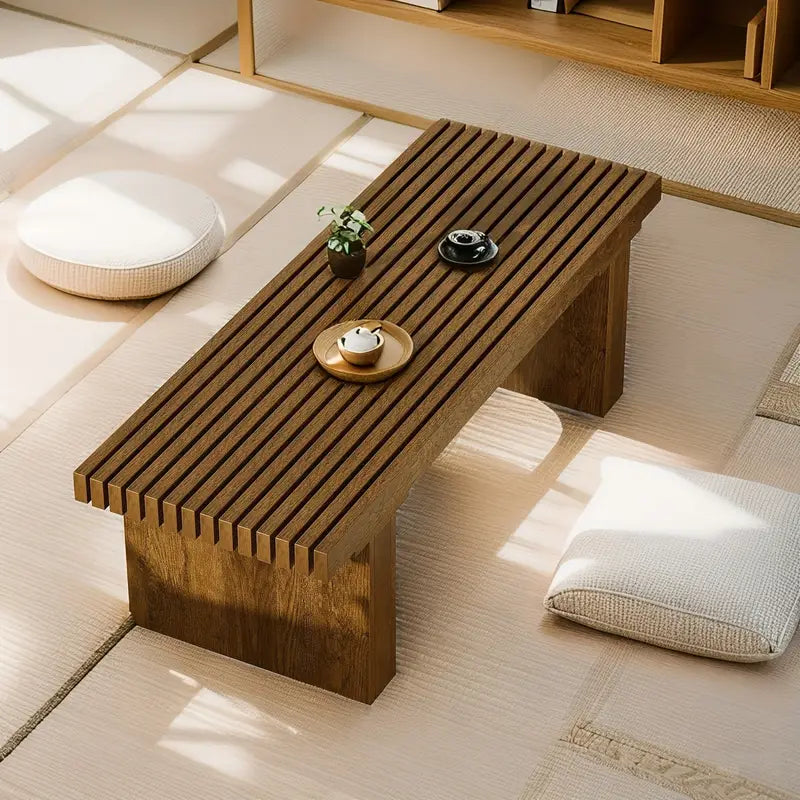 Modern Slatted Wood Coffee Table – 47" Rectangular Table in Warm Natural Finish