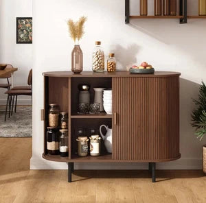 Arlo Mid-Century Tambour Door Sideboard — Walnut Finish