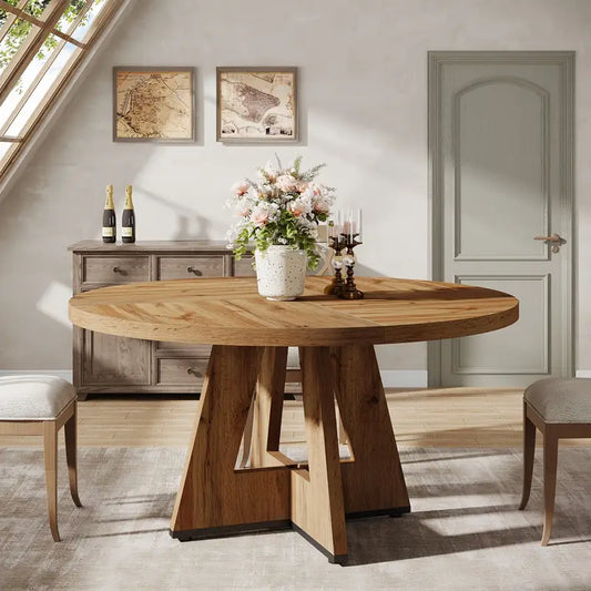 Modern Rustic Round Dining Table – 47” Solid Wood Pedestal Table