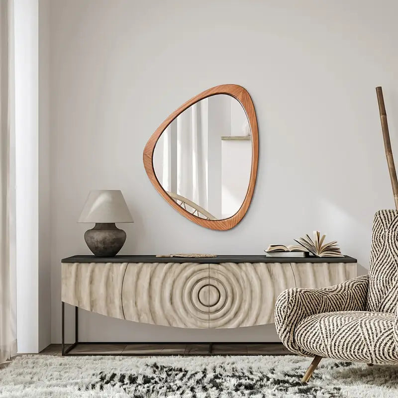 Asymmetrical Wood-Framed Wall Mirror – 30" Tall Organic Silhouette