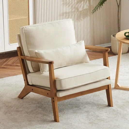 Mid-Century Modern Lounge Chair – Solid Wood Frame Upholstered Armchair