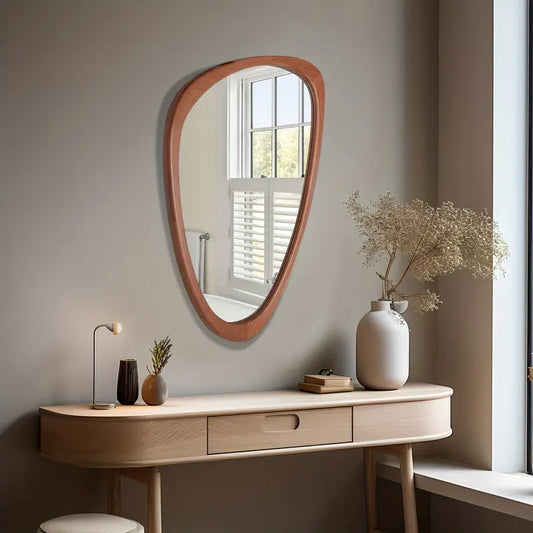 Asymmetrical Wood-Framed Wall Mirror – 30" Tall Organic Silhouette