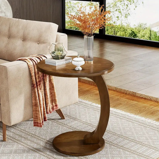 Modern Curved Pedestal Side Table – 19" Round Accent Table
